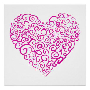 Poster Écriture spirale coeur rose pour la Saint Valentin