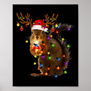 Poster Écureuil amusant Noël Arbre Lumières Reindeder Pèr