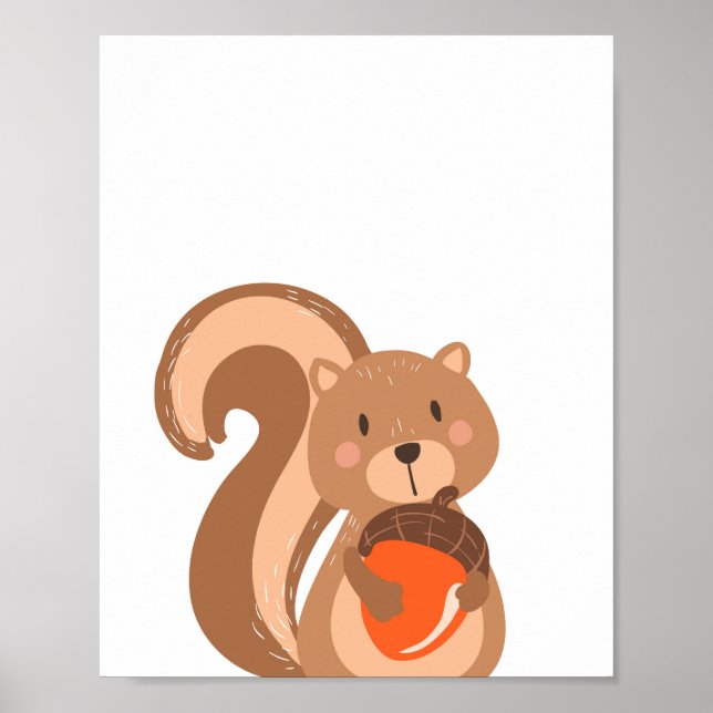 Poster Écureuil Bois Animaux Pépinière Mur Art Imprimer (Devant)