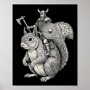 Poster Écureuil chevauchant Viking Art guerrier drôle