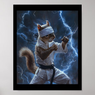 Poster Écureuil d'art martial portant Karate Gi Lightning
