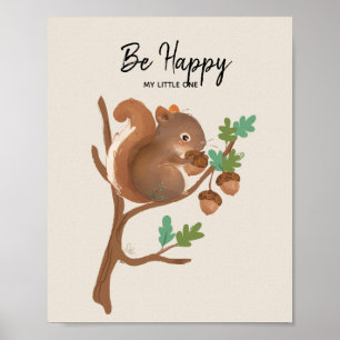 Poster Écureuil • Illustration d'animal de bois heureux