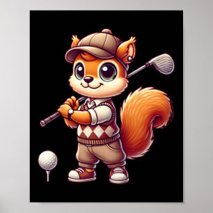 Poster Écureuil mignon jouant au golf golfeur golf hommes