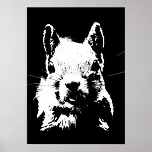 Poster Écureuil noir blanc