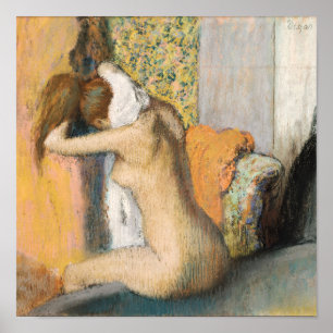 Poster Edgar Degas après Bath, cou de séchage de femme