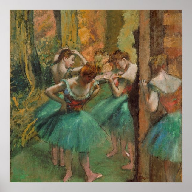 Poster Edgar Degas Dancers rose en vert impressionniste (Devant)