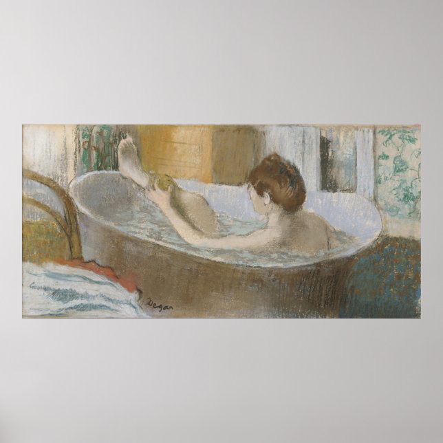 Poster Edgar Degas | Femme dans son bain, éponge sa jambe (Devant)