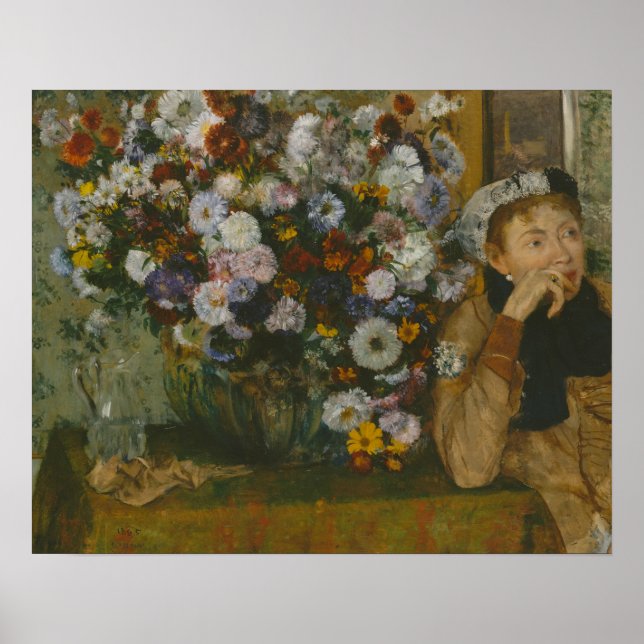 Poster Edgar Degas - Une femme assise à côté d'un vase (Devant)