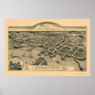 Poster Edgartown, MA Carte panoramique - 1886