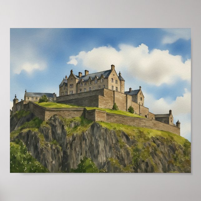 Poster Edimbourg Castle Scotland Watercolor Art Imprimer (Devant)