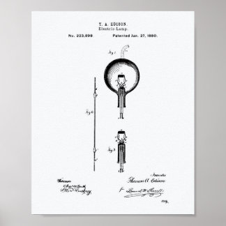 Poster Edison Lampe électrique 1880 Brevet Art - Livre bl