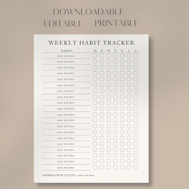 Poster Editable Printable Moderne Hebdomadaire Tracker Po (Créateur téléchargé)
