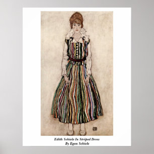 Poster Édith Schiele dans la robe rayée par Egon Schiel