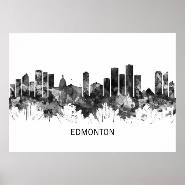 Poster Edmonton Canada Skyline BW (Devant)
