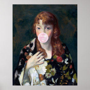 Poster Edna soufflant un chewing-gum rose