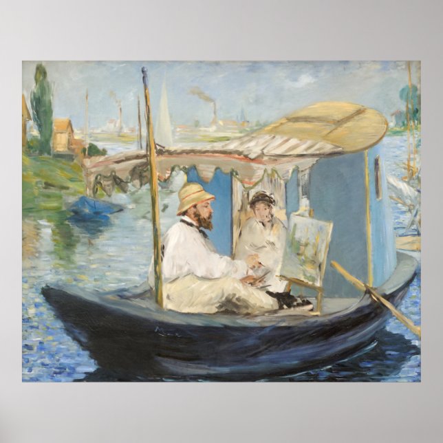 Poster Edouard Manet - Monet Peinture sur son Studio Boat (Devant)