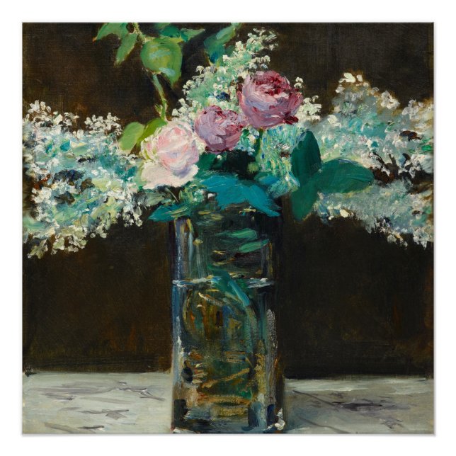 Poster Edouard Manet Vase de Lilacs blancs et Rose (Devant)