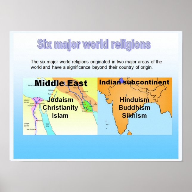 Poster Éducation, Six grandes religions mondiales (Devant)