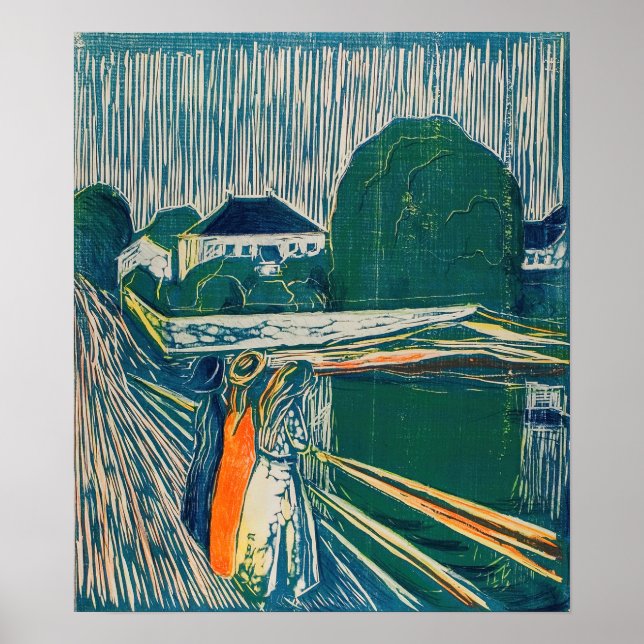 Poster Edvard Munch - Les filles sur le pont, Lithographe (Devant)