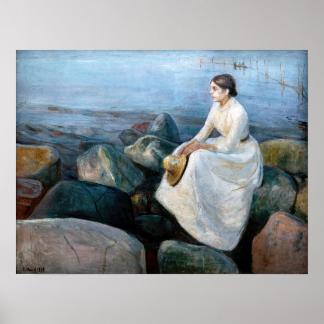 Poster Edvard Munch - Nuit d'été, Enger sur la plage (Devant)