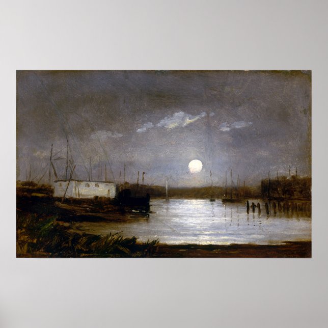 Poster Edward Mitchell Banister Moon au-dessus d'un port (Devant)