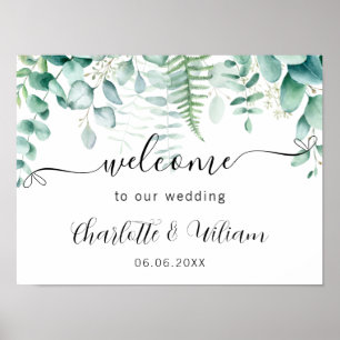 Poster Eeucalyptus mariage script vert bienvenue
