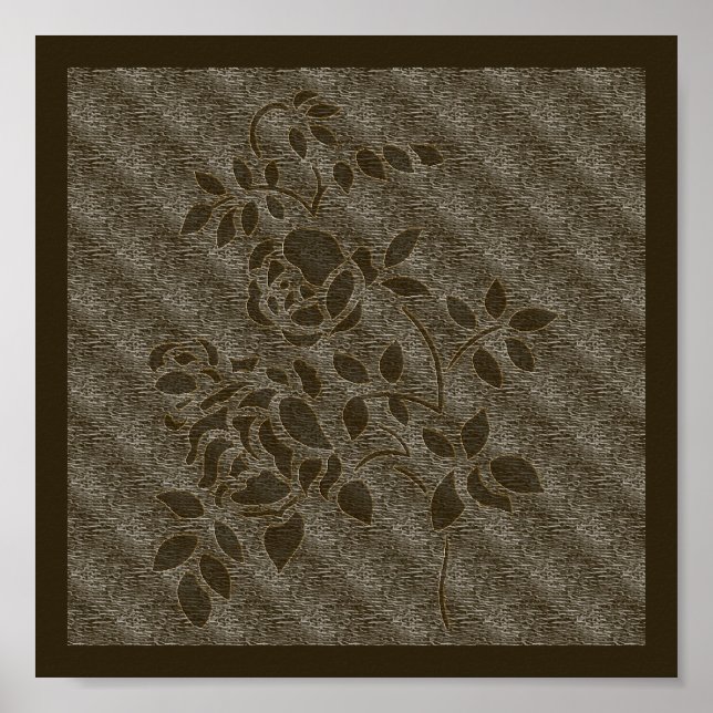 Poster Effet bossé Brown tencil Roses Floral (Devant)