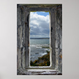 Poster Effet Fenêtre Château - Illusion Vue Mer