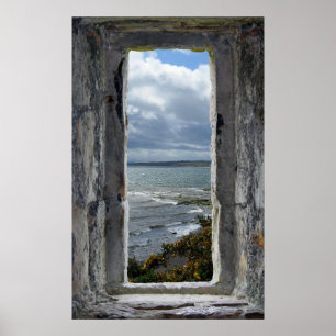 Poster Effet Fenêtre Château - Illusion Vue Mer