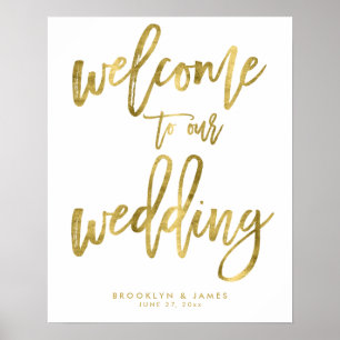 Poster Effet Gold Foil Bienvenue Sur Notre Panneau Mariag