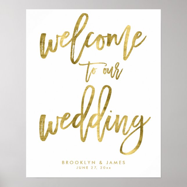 Poster Effet Gold Foil Bienvenue Sur Notre Panneau Mariag (Devant)