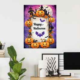 Poster Éffrayant cadre Citrouille Halloween