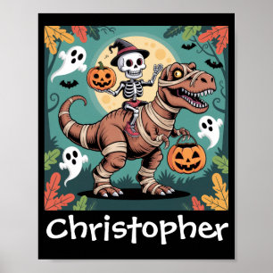 Poster Éffrayant Dino Rider - Squelette sur Mummy T-Rex