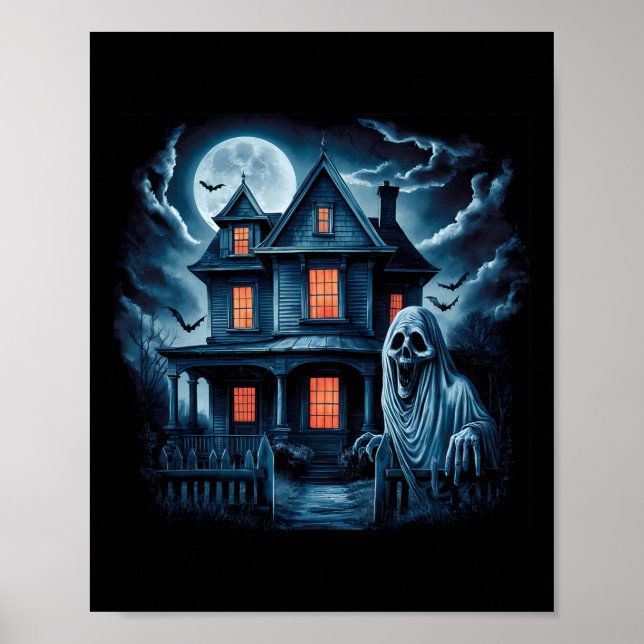 Poster Éffrayant Fantôme House Horreur noire Costume d'Ha (Devant)