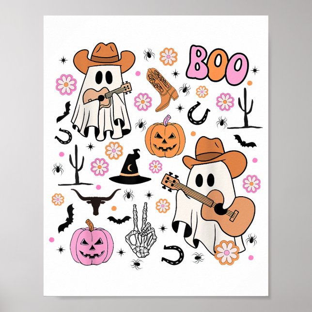 Poster Éffrayant Ghost Cowboy Cute Halloween Boo Western  (Devant)
