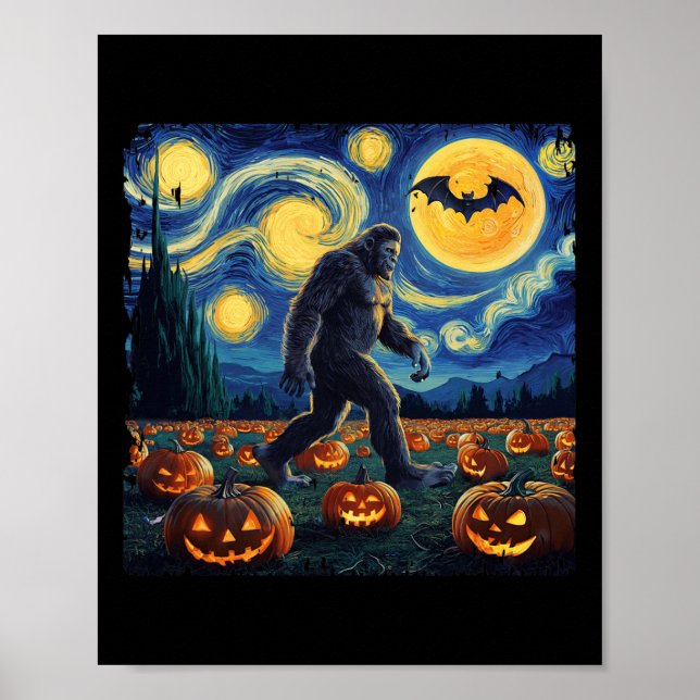 Poster Éffrayant Halloween Bigfoot Starry Nuit Van Gogh (Devant)