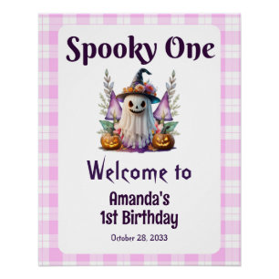 Poster Éffrayant Halloween rose Premier anniversaire