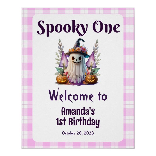 Poster Éffrayant Halloween rose Premier anniversaire (Devant)