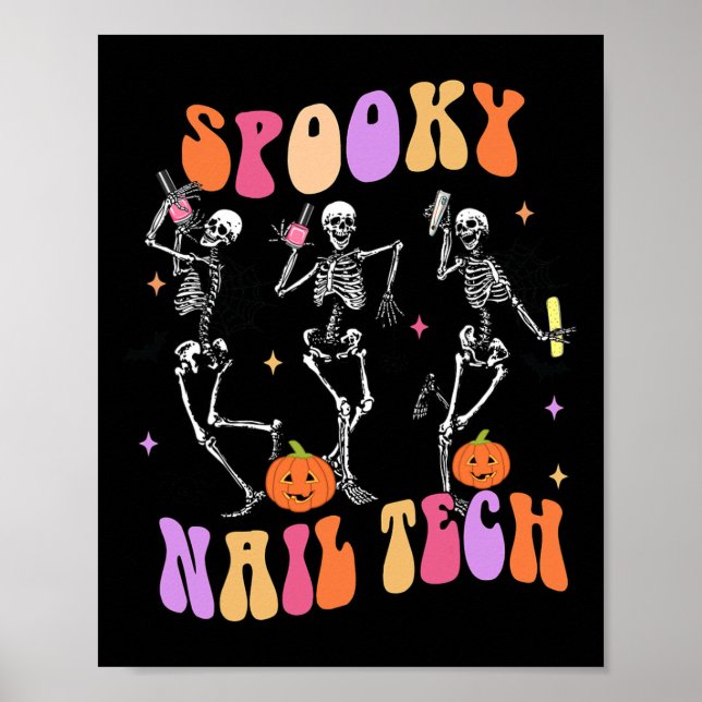 Poster Éffrayant Nail Tech Fun Skeleton Nail Tech Hallowe (Devant)
