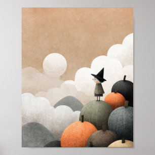 Poster Éffrayante jolie sorcière aquarelle Halloween Nurs