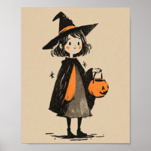 Poster Éffrayante mignonne sorcière Retro Halloween Nurse