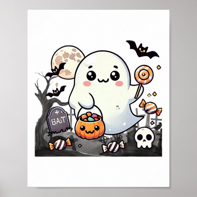 Poster Éffrayants amis mignons Halloween Ghost Citrouille (Devant)