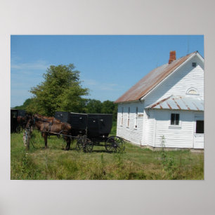 Poster Eglise Amish et Chevaux, Iowa Rural