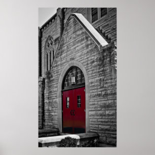 Poster Eglise avec portes rouges