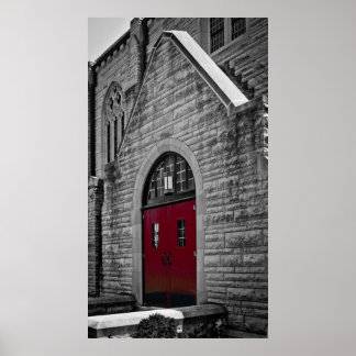 Poster Eglise avec portes rouges