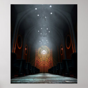 Poster Église de fenêtre en verre teinté