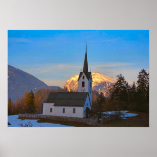 Poster Église de village dans les montagnes