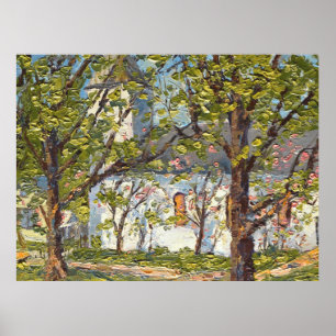 Poster Église Ebenezer dans les roses bleus verts oranges
