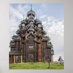 Poster Église en bois ornée, Russie