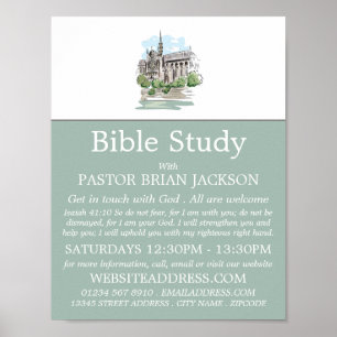 Poster Église esquissée, Bible chrétienne Classe Advert